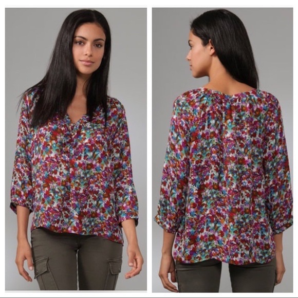 Joie | Floral Abstract Calbasas MagPie Pattern Silk Blouse - Picture 4 of 7